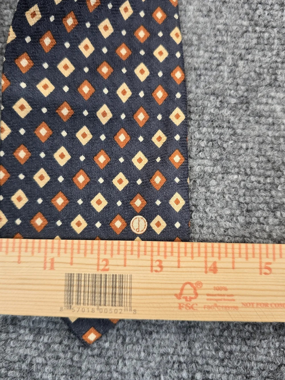 Dunhill Silk Tie Mens Navy Orange Geometric Diamond Pattern Necktie 3.75